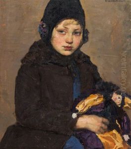 Kind Mit Wurschtl (portrat Der Tochter Des Kunstlers) by Hans Schachinger
