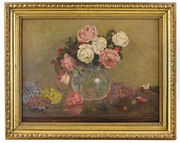 Stillleben Mit Rosenvase Und Trauben - view 1