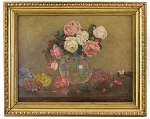 Stillleben Mit Rosenvase Und Trauben by Therese Schachner