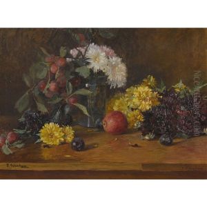 Stillleben Mit Blumen Und Fruchten by Therese Schachner