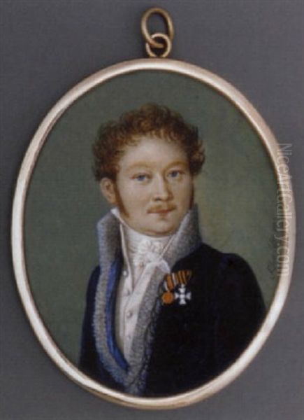 A Gentleman In Fur-bordered Blue Coat With Black Braiding And Pale Blue Lining, White Waistcoat And Cravat, Wearing The Imperial Russian Order Of St. George - view 1