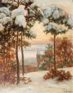Verschneite Landschaft Mit Kirche by Karl Martin Schade