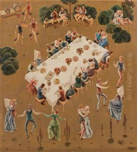 Company At Table by Franz Schaden