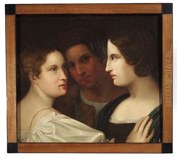 Portrait Eines Herrn Mit Zwei Damen Als Ein Freundschaftsbild Der Romantik - view 1