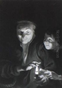 An Old Woman And Young Boy Lighting Candles by Gottfried (Johann Gottfried) Schadow