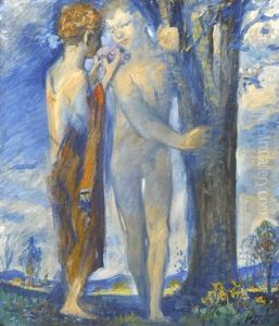 Zwei Knaben In Landschaft by Paul Schad-Rossa