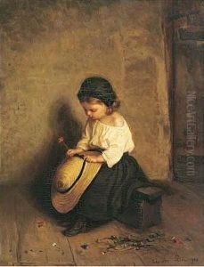 Fillette Au Chapeau De Paille by Leonide P. Elise Bourges