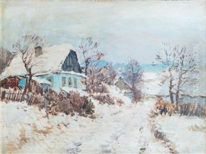 Winter In Village by Karl Schadt