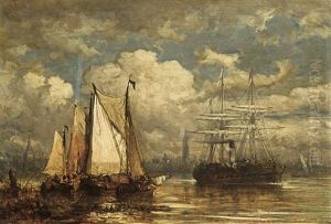 Voiliers Devant La Rade D'anvers by Hendrik Frans (Henri) Schaefels