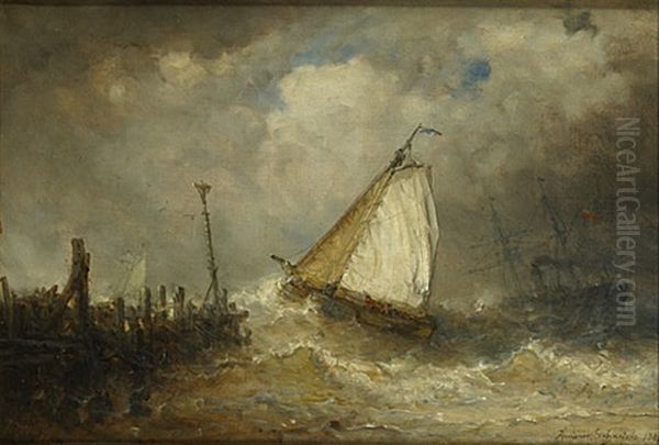 Verlaten Van De Haven Bij Woelige Zee - view 1