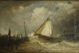Verlaten Van De Haven Bij Woelige Zee by Hendrik Frans (Henri) Schaefels