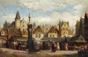 Market Scene In A Belgian Town (antwerp?)