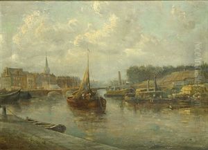 Visserssloep Op De Rivier by Hendrik Frans (Henri) Schaefels