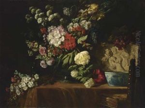 A Still Life With Flowers On A Table by Lucas Schaefels