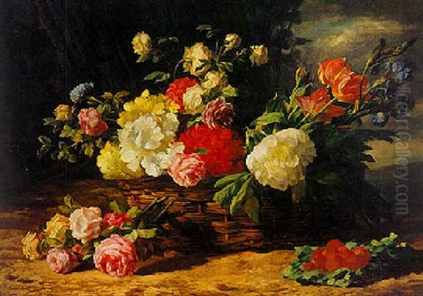 A Still Life With Flowers In A Basket - view 1