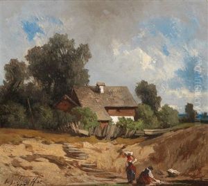 Washerwomen By The River by August Schaefer von Wienwald