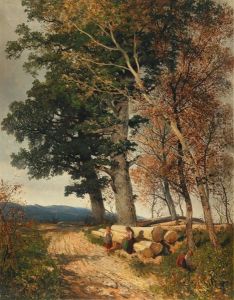 Landscape In Lower Austria With Decorative Figures by August Schaefer von Wienwald