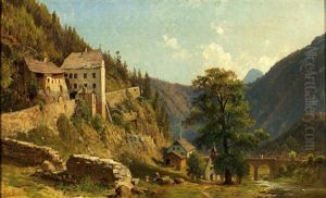 The Old Road From Nassereith To Reutte With Decorative Figures by August Schaefer von Wienwald