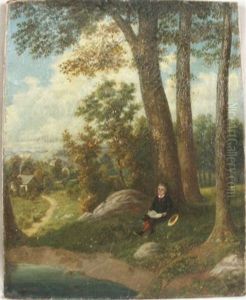 Boy Reading Beside Tree by John Simon Schaeffer