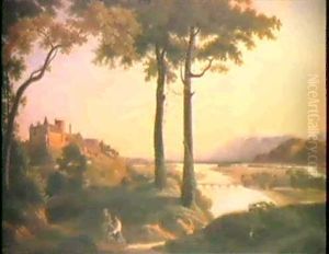 Breites Flusstal Mit Schloss Und Schneebergen