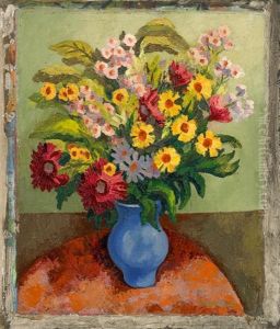 Blumenstraus In Blauer Vase by Fritz Schaefler