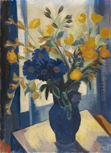 Blumenstraus In Blauer Vase