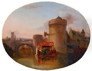 Elegant Company On A Boat In Front Of The Castle Of Old Maastricht