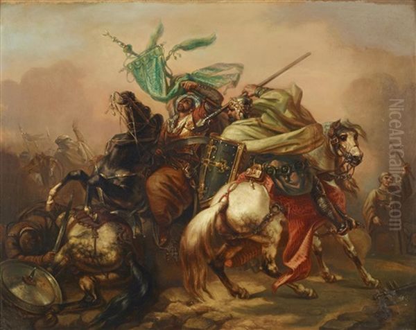 Battle Scene With Warriors And Horses - view 1