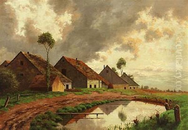 A Cloudy Day With Peasant Houses At A Pond - view 1