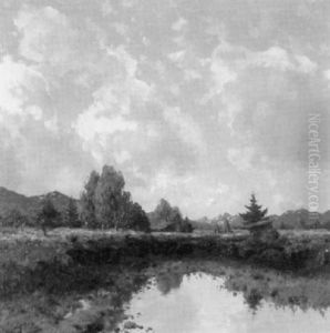 Ballwolken Uber Herbstlicher Voralpenlandschaft Mit Kleinem See by Karl Schaette