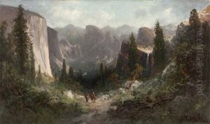Native American Figures In Yosemite Valley by Frederick Ferdinand Schafer