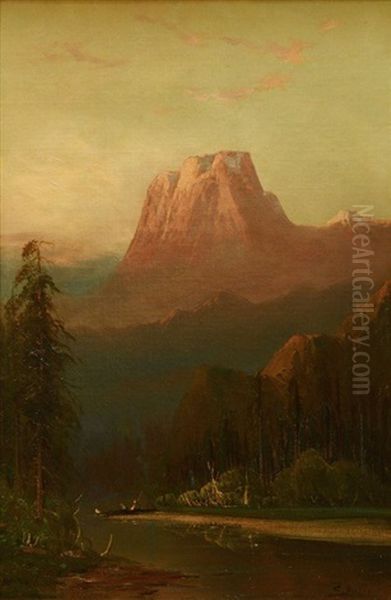 Fisherman In A Boat On A River In Yosemite Valley With El Capital In The Background - view 1