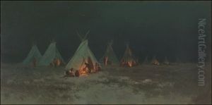 Sioux Village At Nightfall by Frederick Ferdinand Schafer