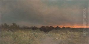 Buffalo Stampede - Prarie Fire by Frederick Ferdinand Schafer