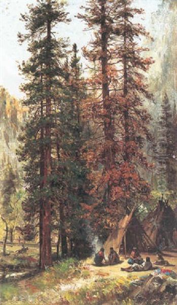 An Indian Encampment In The Woods - view 1