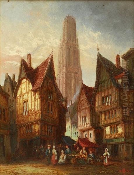 Figures In A Market Place With A Cathedral In The Distance; And Companion 2 - view 1