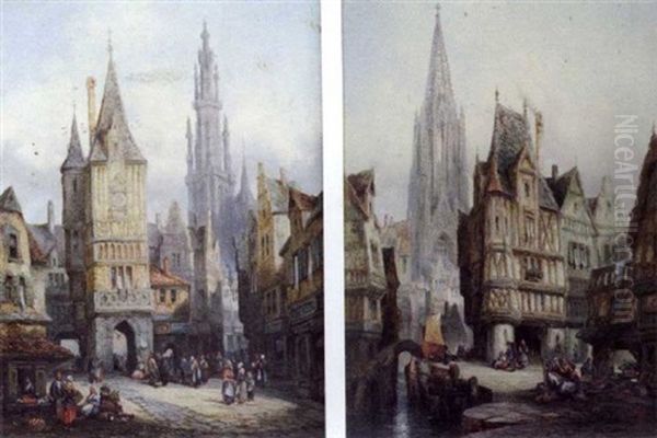 Views Of Antwerp And Freiburg (a Pair) - view 1