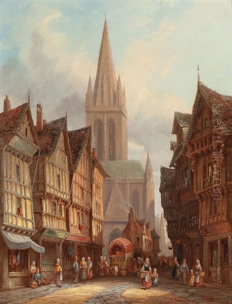 Market Day In Honfleur, Normandy And Regensburg Cathedral Of St. Peter, Germany (pair) by Henry Thomas Schafer