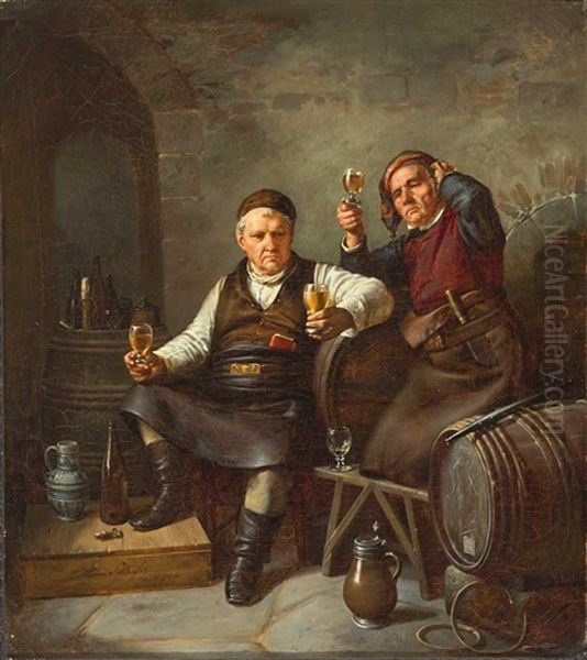 Zwei Kellermeister Sinnieren Beim Wein - view 1