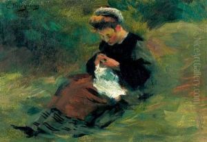 Jeune Femme A Sa Couture by Claude Charles Bourgonnier