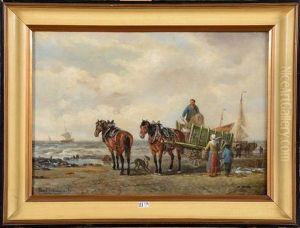 Pecheurs De Crevettes En Bord De Mer by Josef Schakewits