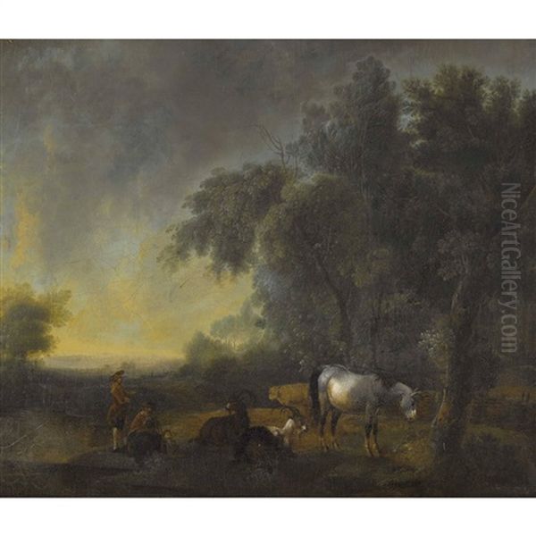 Baumlandschaft Mit Hirten Und Paarhufern - view 1
