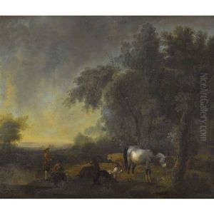 Baumlandschaft Mit Hirten Und Paarhufern by Johann Jakob Schalch