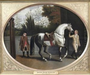 Riding Master With A Grey Horse Being Lead By A Groom