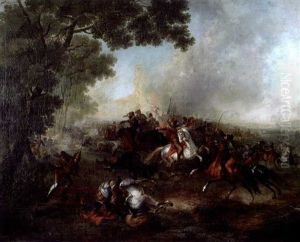 A Battle Scene In The Seven Years' War by Johann Jakob Schalch