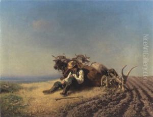 Das Mittagspfeifchen Auf Dem Feld by Ernst (Adam Ernst) Schalck