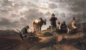Bauernfamilie Auf Dem Feld by Ernst (Adam Ernst) Schalck