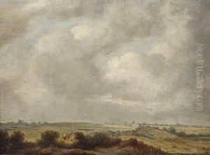 A Extensive Landscape With Two Figures In A Field by Cornelis Simonsz van der Schalcke