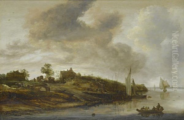 A River Landscape With A Ferry Approaching The Banks - view 1