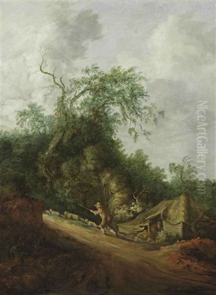 A Dune Landscape With A Shepherd And His Flock - view 1